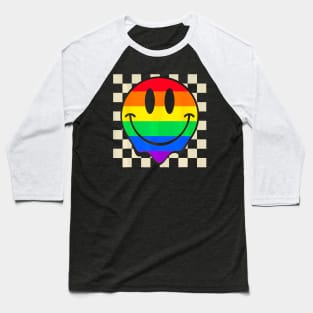 Hippie Smile Face Gay Pride  Groovy LGBT Pride Month Baseball T-Shirt